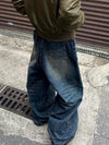 American Retro Worn Looking Washed-out Wide Leg Jeans