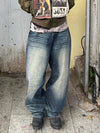 American Retro Worn Looking Washed-out Wide Leg Jeans