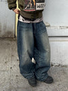 American Retro Worn Looking Washed-out Wide Leg Jeans