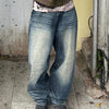 American Retro Worn Looking Washed-out Wide Leg Jeans