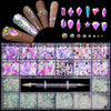 21 Grid Boxed Nail Strass Flache Glas Nagel Strass Schmuck Set