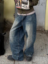 American Retro Worn Looking Washed-out Wide Leg Jeans